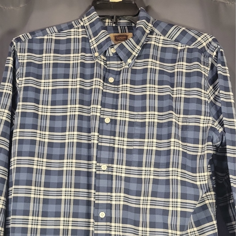 The Foundry Supply Co. Men's Big & Tall LT Plaid Woven Button-Down Shirt Blue - Picture 3 of 11